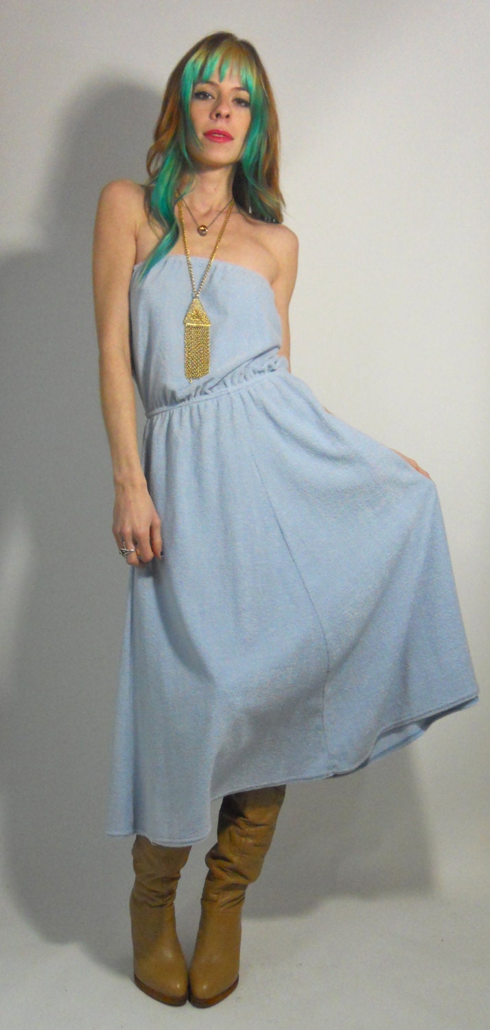 vintage 1980s Baby Blue Terry Cloth Beach Dress