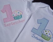 Birthday   CupcakeTwin Set Short Sleeve Onesie