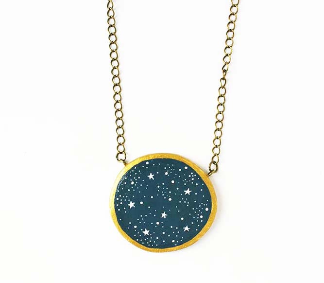 Starry night jewellery - Statement necklace - One of a kind hand painted piece - whimsical jewellery