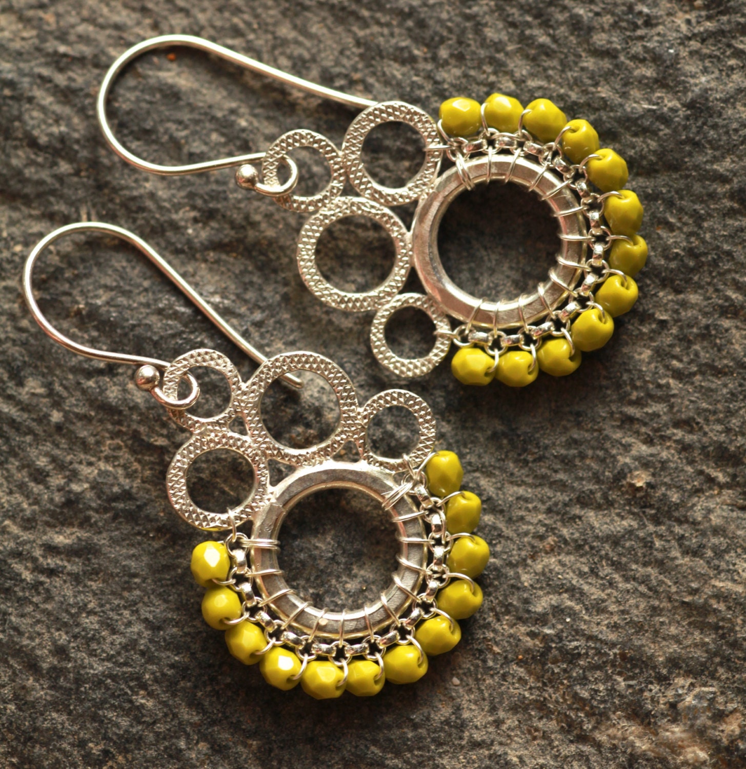 NEW - Drop Bubble Earrings - Lime Green - Jewelry, Chandelier Earrings, Silver, Hoop, Drop, Beadwork, Dangle, Mother's Day Earrings