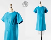 1960s dress large xl / 60s blue shift dress : Under Water