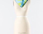 BLOWOUT SALE // vintage scarf / bright green and blue wave printed scarf : Poolside