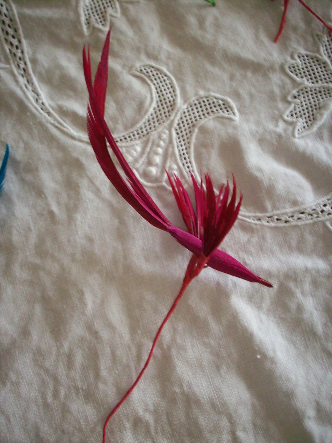 Vintage feather bird millinery piece 1940s in brilliant cerise