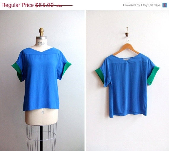 25% OFF FLASH SALE Vintage 1980s two-tone silk designer blouse
