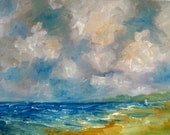 Sky Beach Sea Boat oil painting 30 x 40 cm