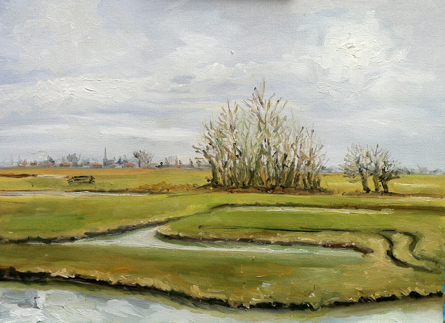 Dutch Landscape Eilandspolder oil painting original by Nancy van den Boom 30 x 40 cm
