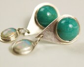 Turquoise, Natural Opal and Sterling Silver Post Earrings - fine jewelry - turquoise earrings - opal earrings - natural opal earrings