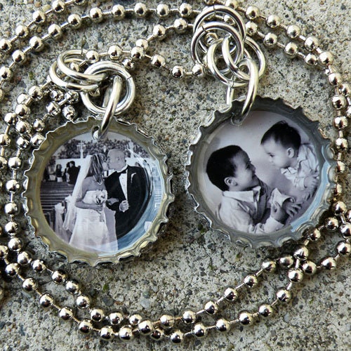 Custom 2 Charm Photo Bottle Cap Necklace