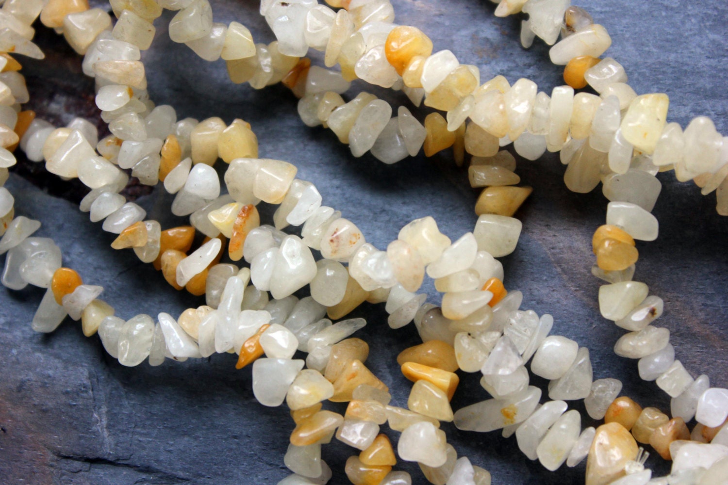 Golden "Jade" Pre-Drilled Stone Chip Beads - 36 INCH STRAND