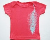 Last One - Size 6-12M Baby Blue Feather Organic Baby Lap Tee Pomegranate Pink