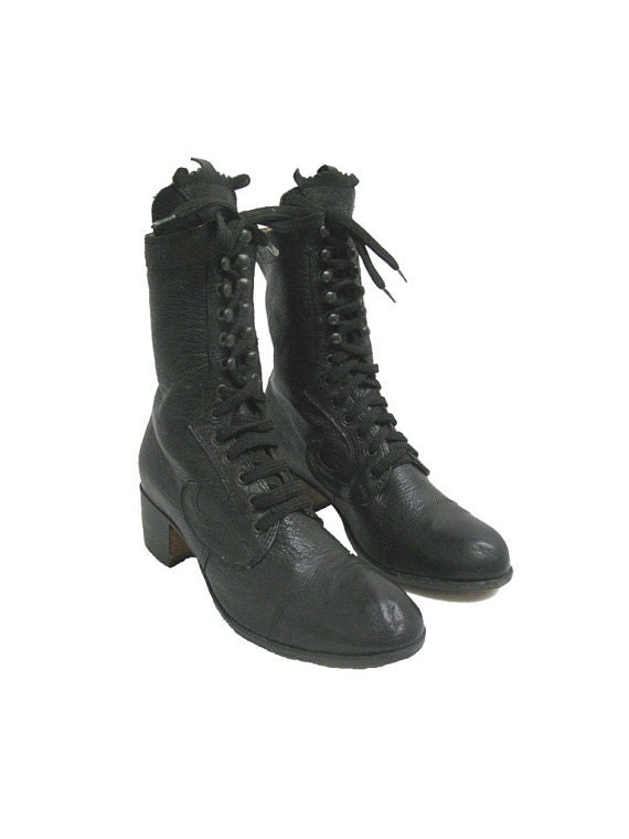 Vintage John Fluevog Shoes Womens Black Leather Victorian Steampunk Granny 1980s Vintage Vogs Boots from Poland Size 6