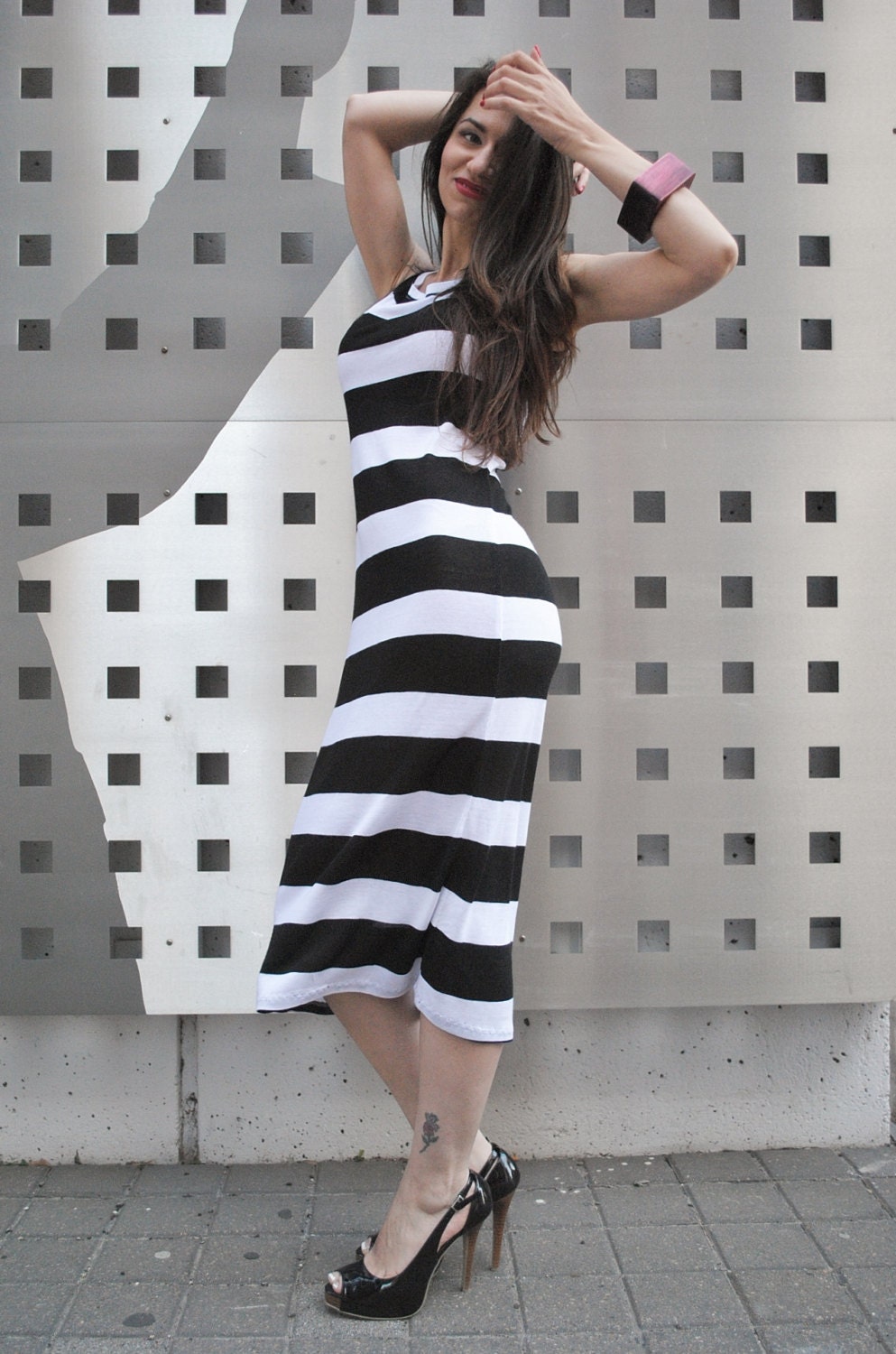 Tank Dress Black and White Wide Stripe Womens Clothing