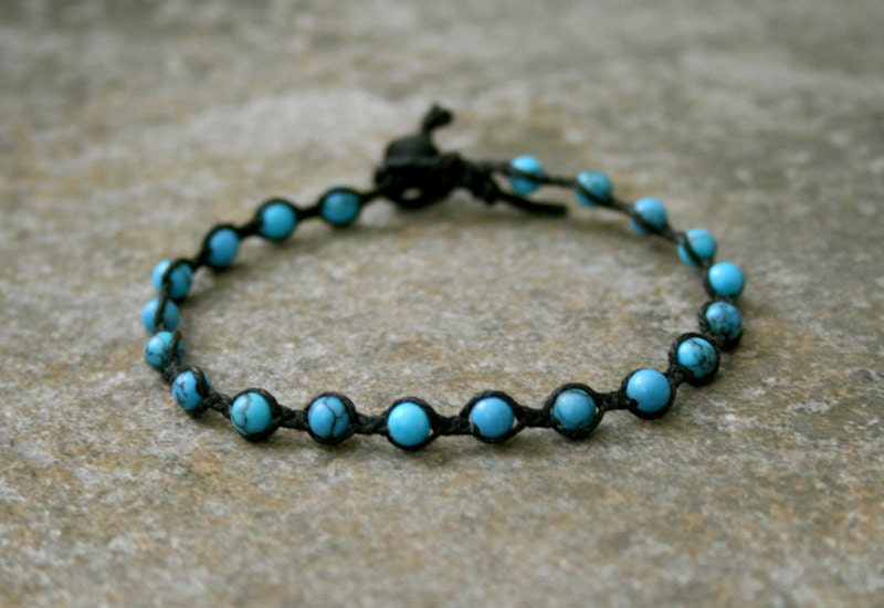 Yoga Meditation Jewelry Single Wrap Turquoise Stone Bracelet Black and Blue