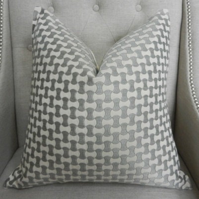 Decorative Designer Pillow Cover - 20"X20" - Schumacher Nolita Embroidery in Zinc