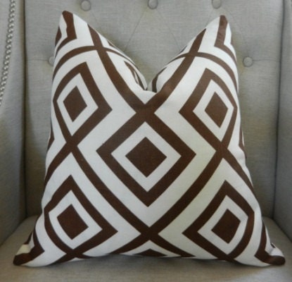Decorative Designer Pillow Cover - 18X18 - David Hicks for Lee Jofa - Groundworks - La Fiorentina in brown - Pattern on the front