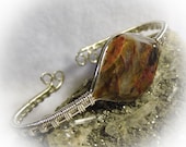 Rare Minnesota Binghamite Wire Wrapped Stone Bangle Cuff Bracelet