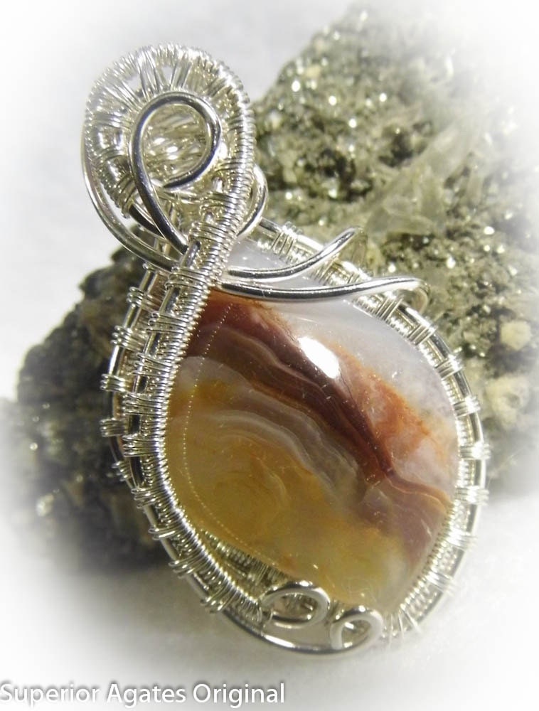 Mexican Fire Agate Wire Wrapped Stone Pendant No Fire