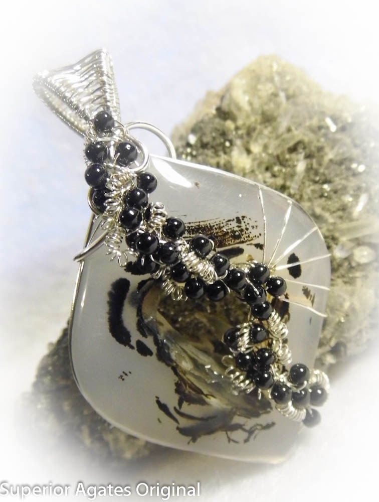 Montana Agate Wire Wrapped Stone Pendant