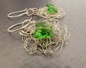 Crystal Butterflies in a Net Sterling Silver Crochet Earrings