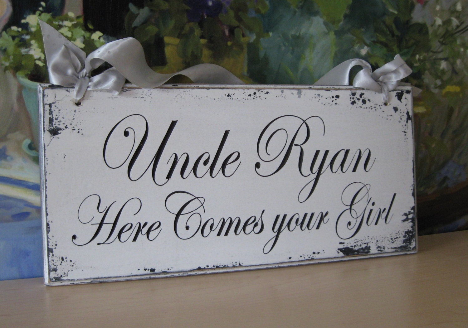 2 Sided Carved Sign Shabby Chic Wedding Sign Wedding, Uncle Here comes your girl Bride..Ring Bearer sign, Flower girl sign,photo prop sign