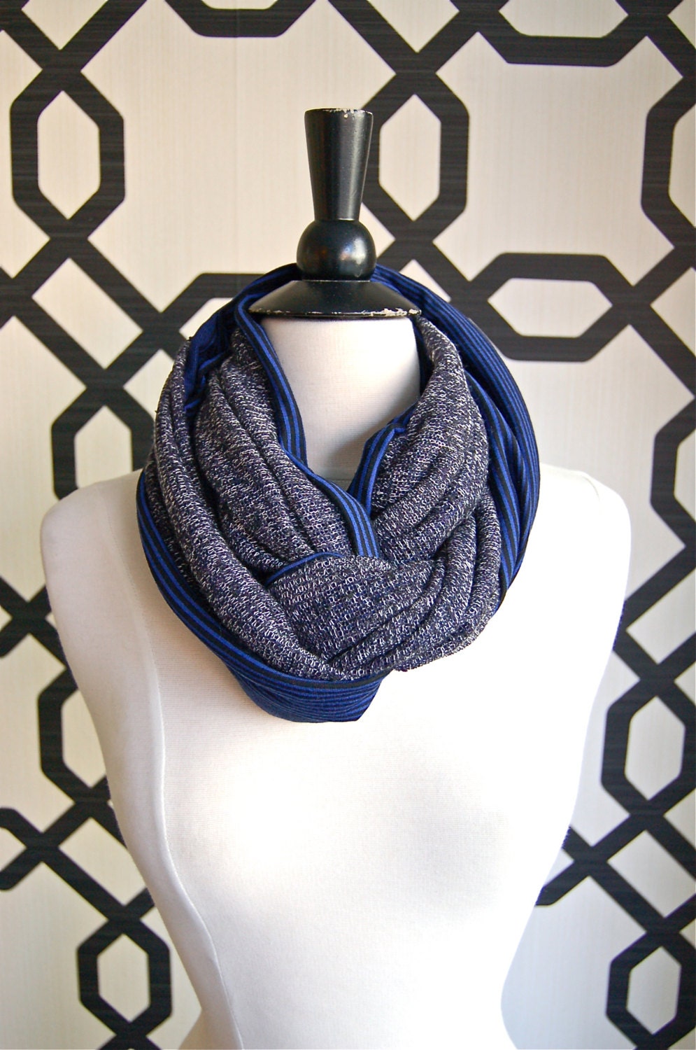 Open Weave Sweater Knit with Blue Stripes Tuesday Infinity Scarf