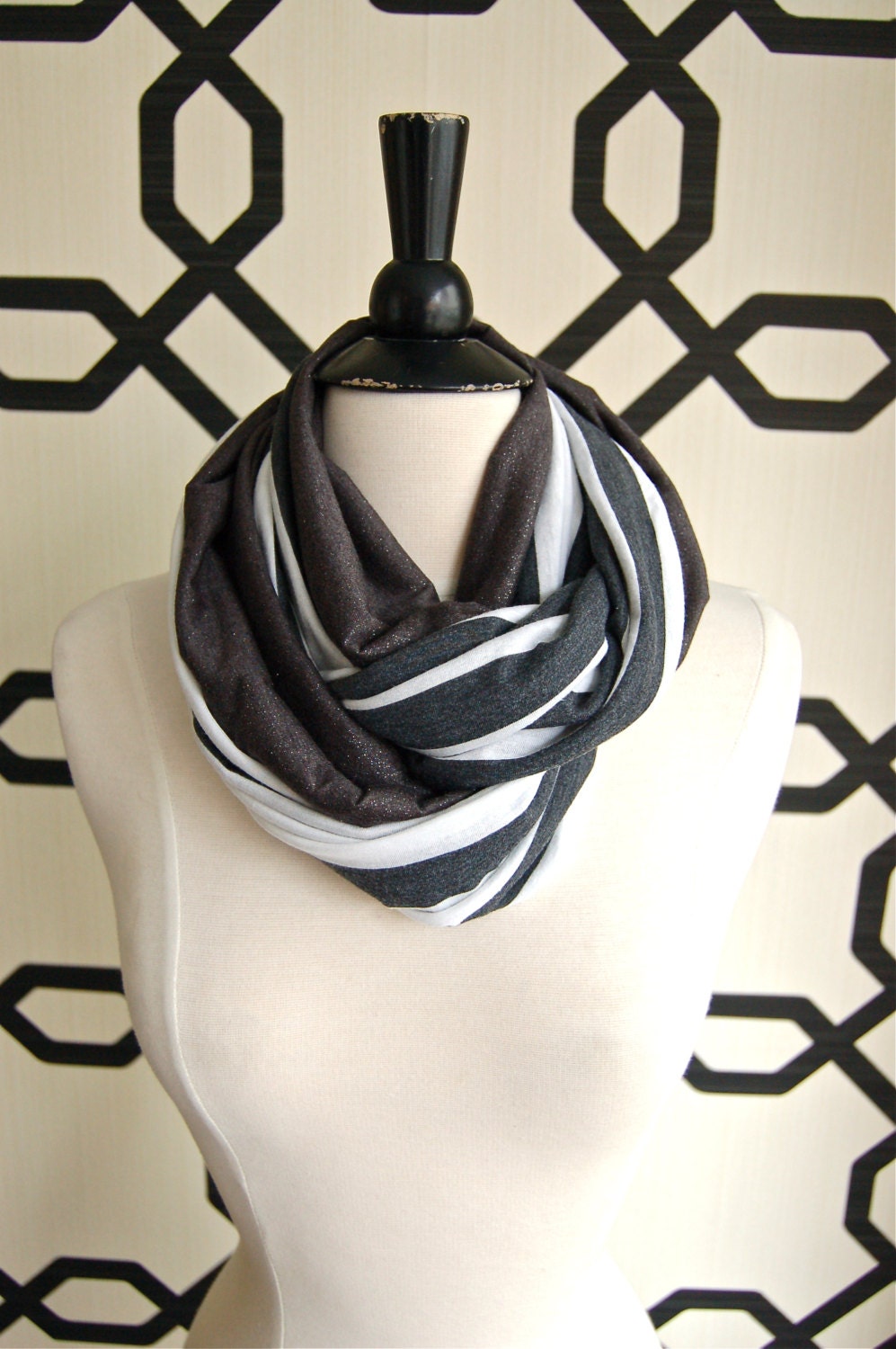 Charcoal Stripes with Sparkle Tuesday Infinity Scarf