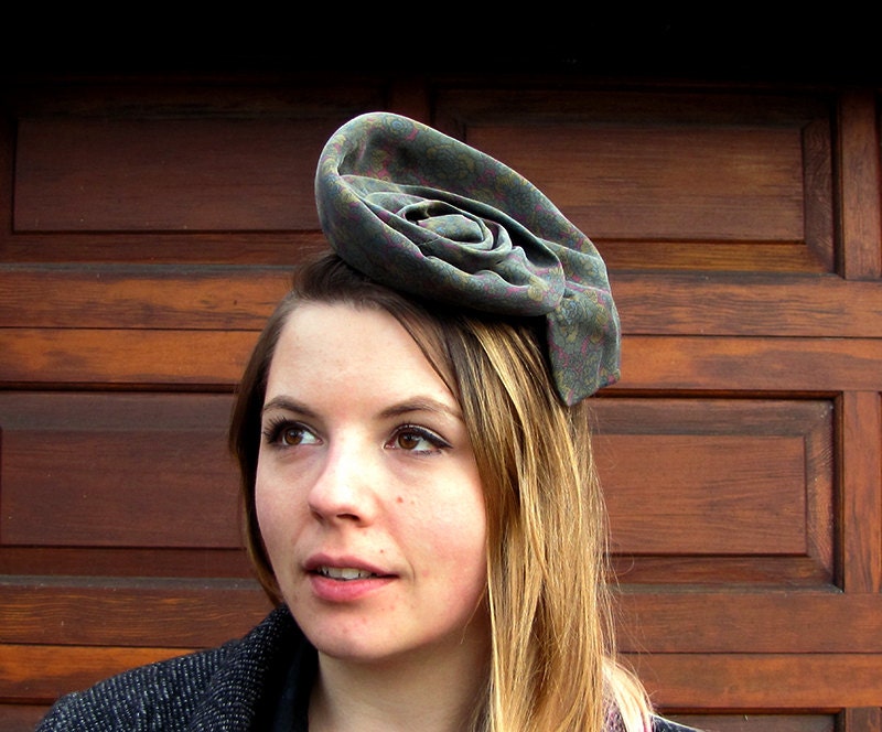 wear a silk floral statement hair piece for an alternative modern vintage look - a reconstructed neck tie by TWEEK