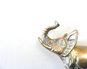 midcentury small solid brass elephant figurine - animal - patina - paperweight - jungle - compostthis