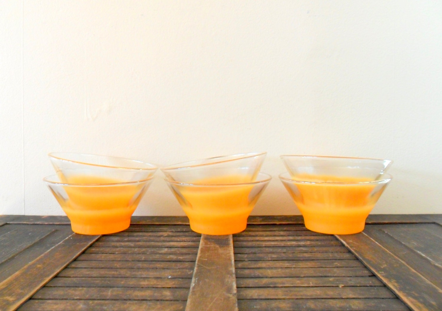 vintage 1950s orange west virginia glass blendo bowls - bright - colorful