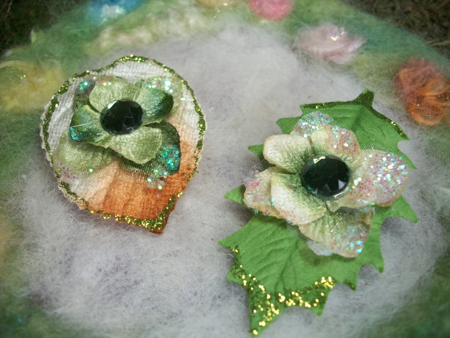 Pair Hair Clips, Leaf Hopper, Hydrangea Blossom