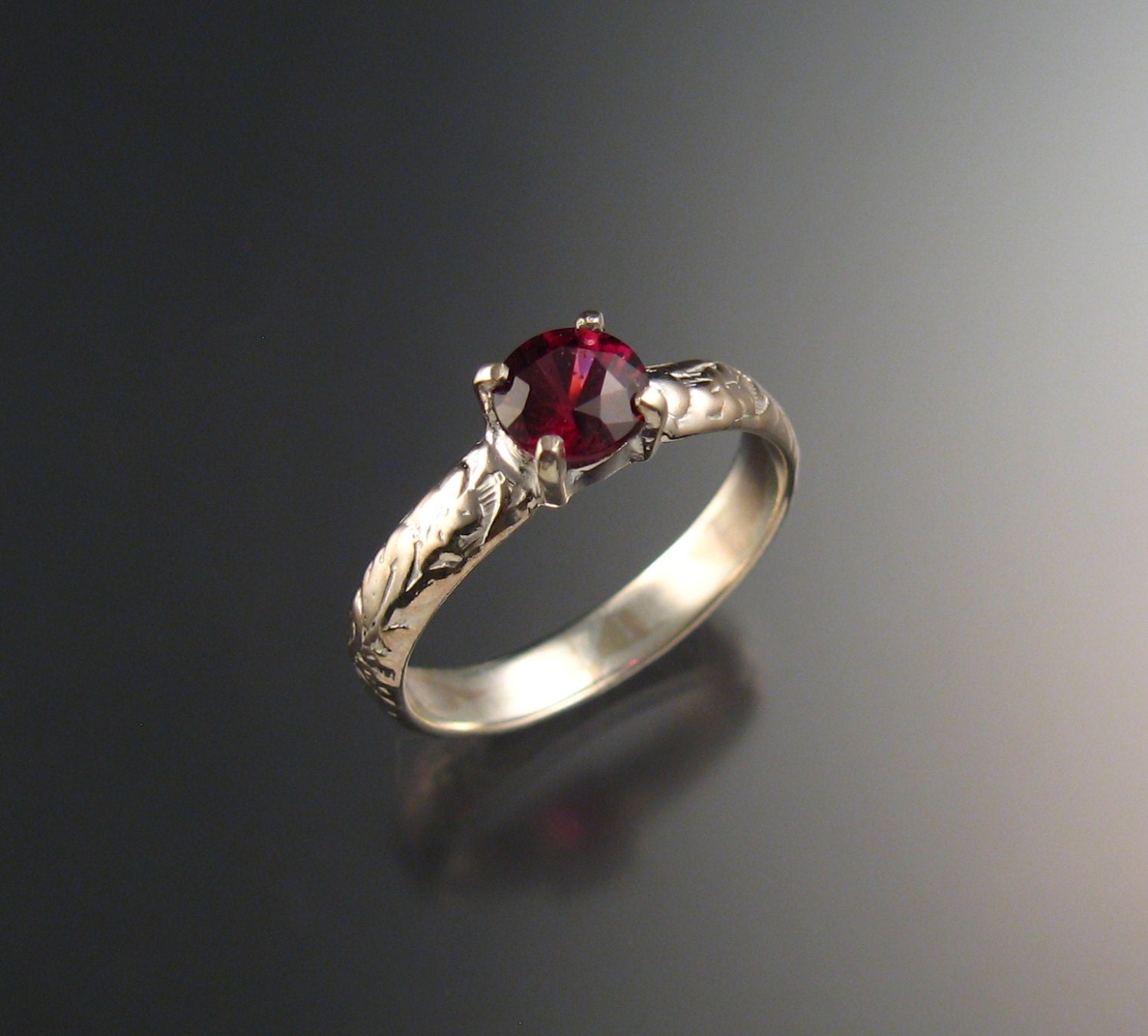 Natural Raspberry Rhodolite Garnet Wedding ring 14k White Gold Ruby substitute ring made to order in your size