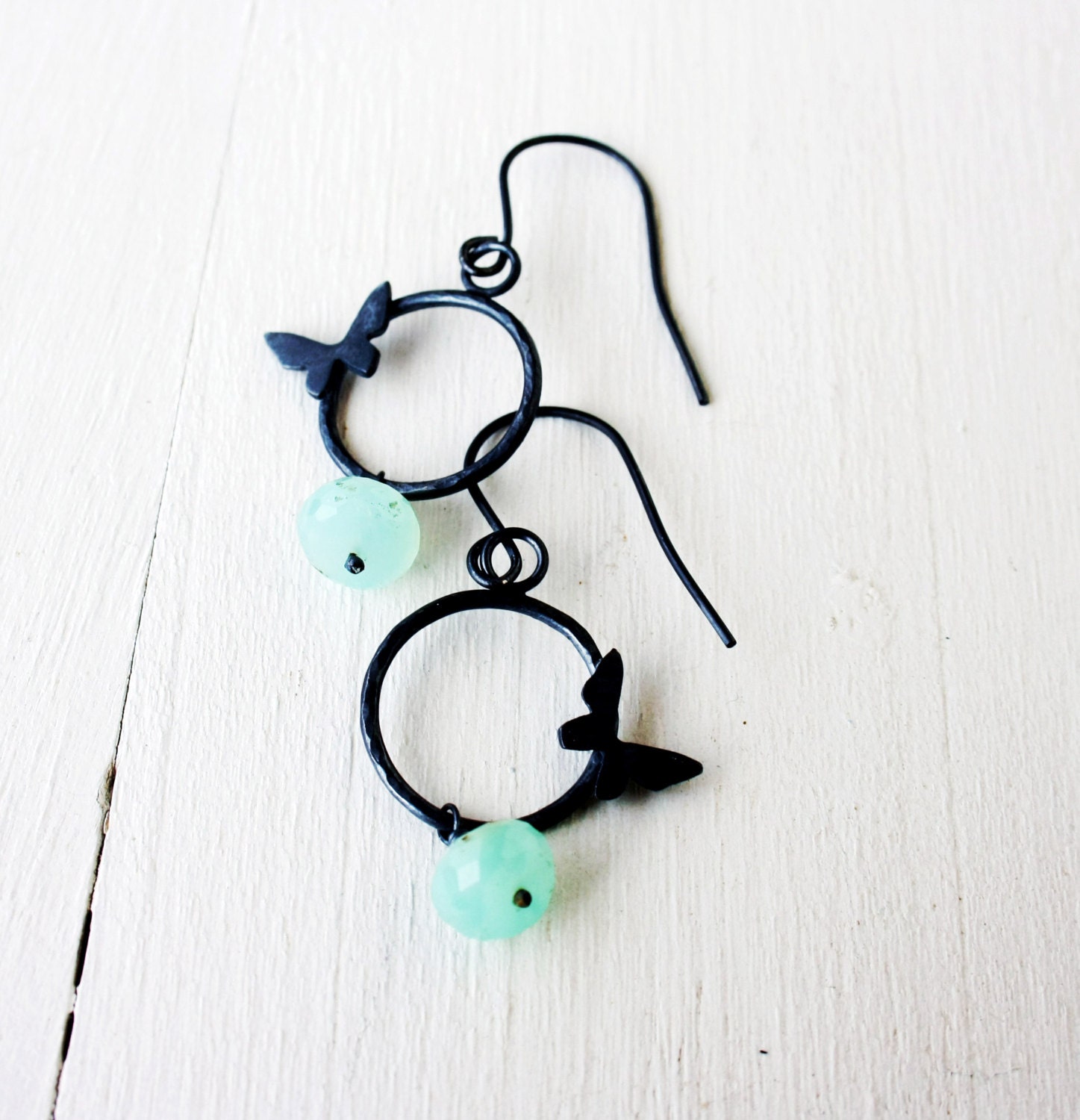 Playful butterfly earrings / seafoam mint green chrysoprase earrings in silver Handmade Gifts Under 75 FREE SHIPPING