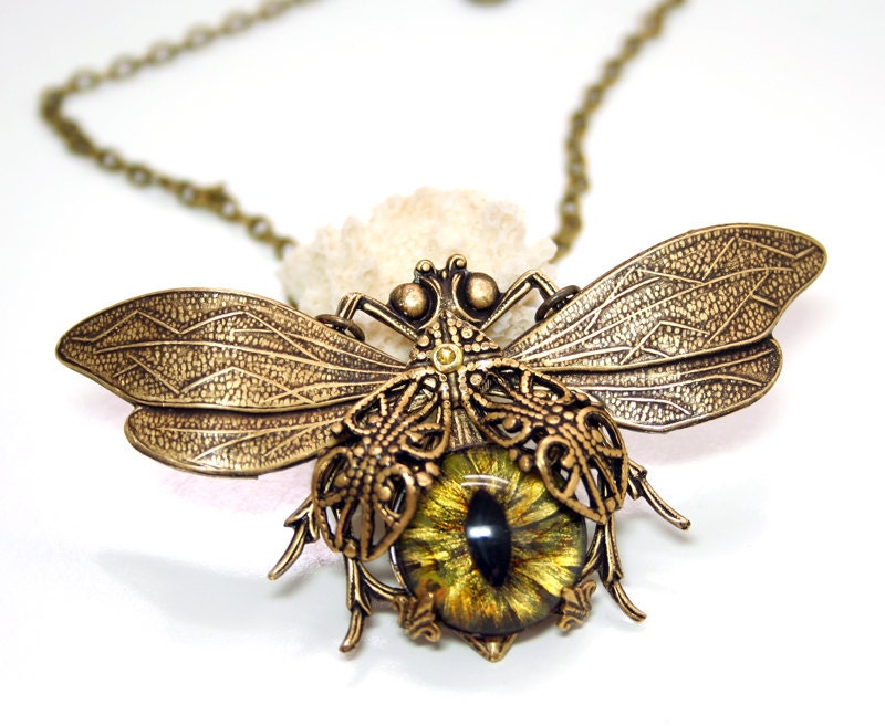 Steampunk Necklace Eye Bee lieve In You Large Bee Necklace Evil Eye Jewelry Couture Jewelry Statement Necklace - DesignsBloom