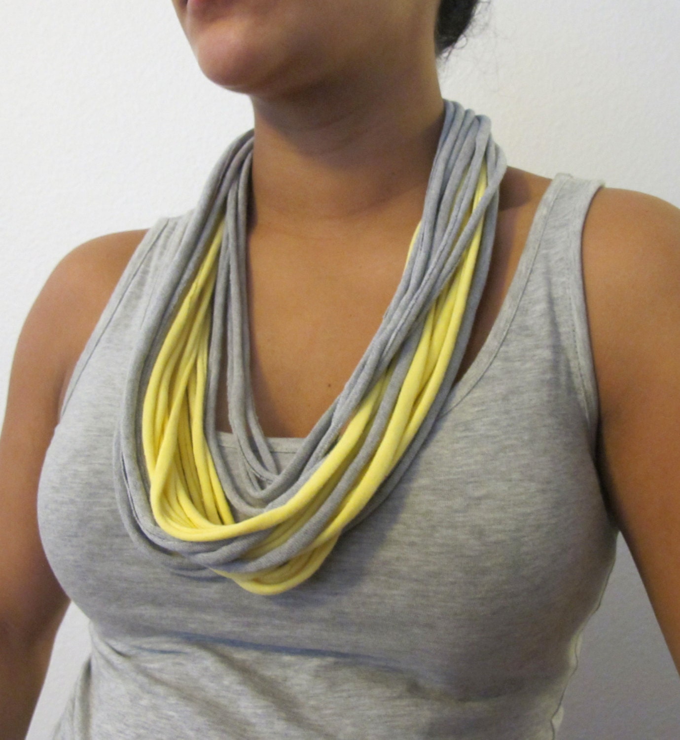 Gray and Yellow T-Shirt Necklace - Gray and Yellow Necklace - T-Shirt Jewelry - Fabric Accessory