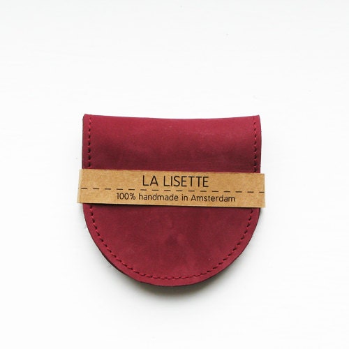 Folded coin purse, Bordeaux red, leather, coin wallet, coin purse