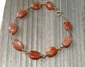 Sunstone Bracelet In 14K Gold Fill, Natural Orange Gemstone,  Copper Schiller,  Handmade Bracelet