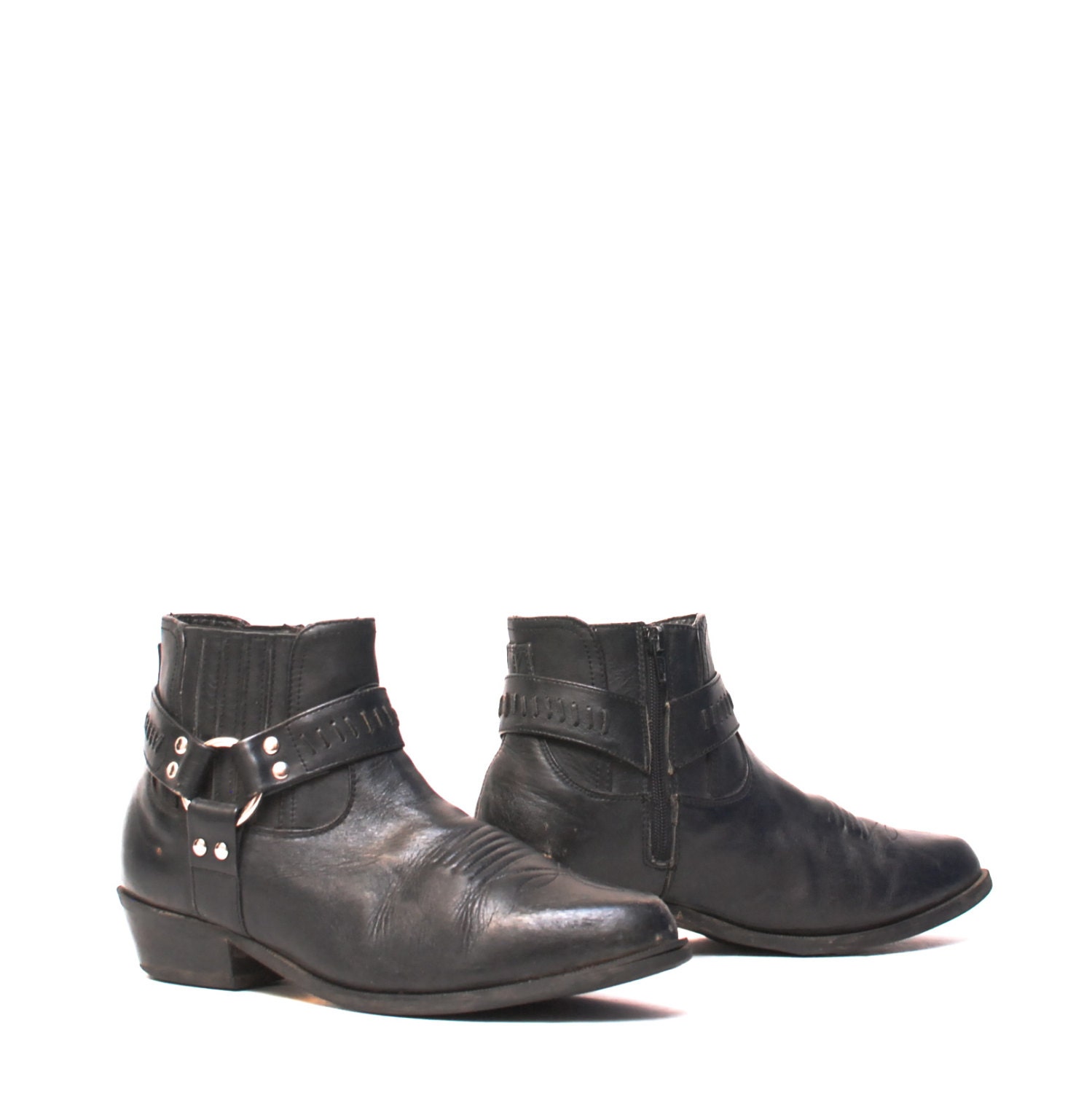 mens size 9 SOUTHWEST black leather HARNESS 80s slip on BEATLE boots