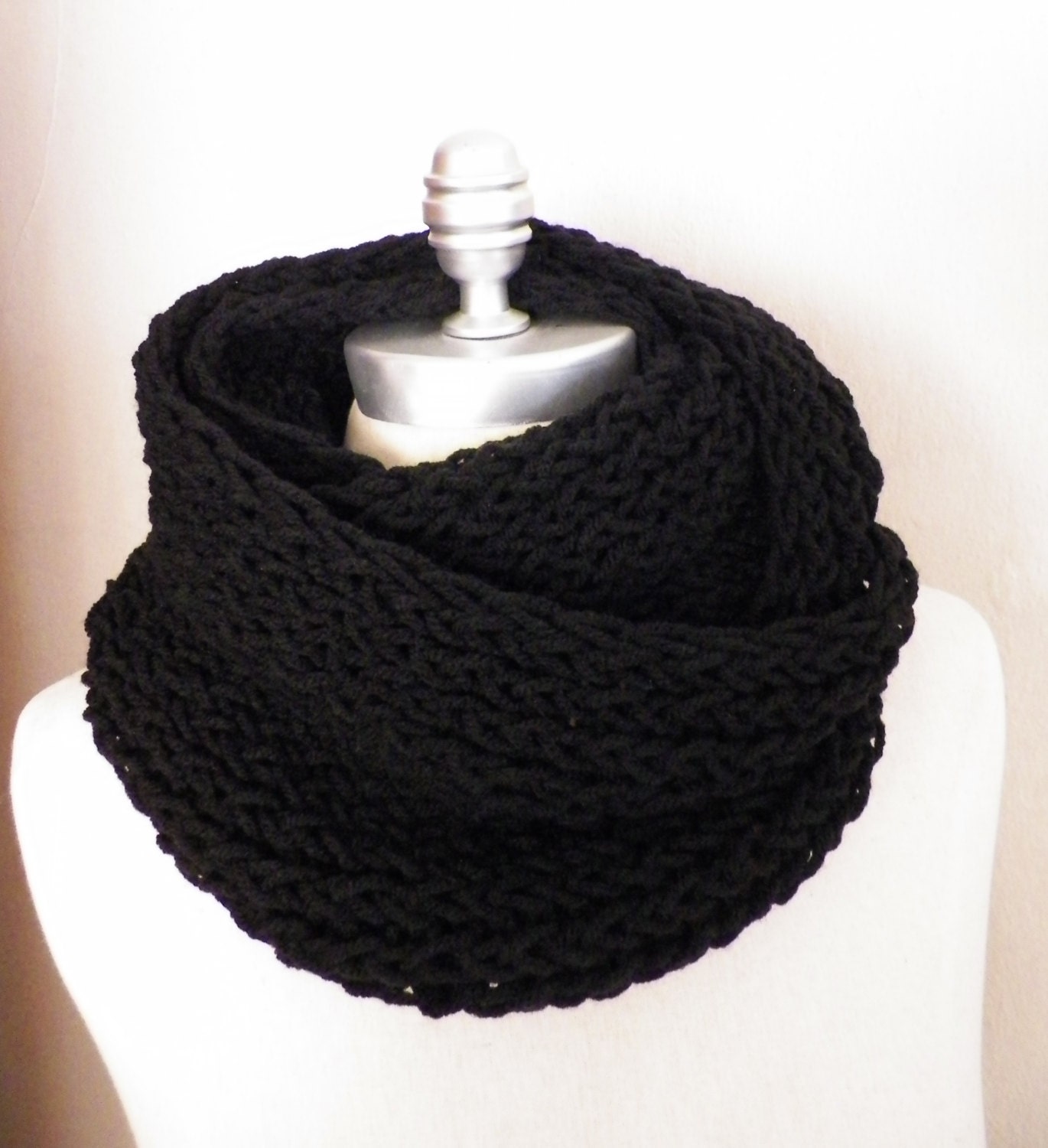Black Infinity Scarf, Knit Scarf, Loop Scarf, Mobius Scarf, Fashion Knitwear,