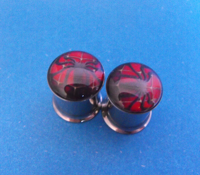 Spiderman picture plugs gauges embedded resin filled - Made to Order 9/16, 5/8, 3/4, 7/8, 1"
