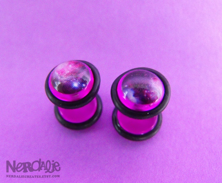 FAUX FAKE Purple Galaxy picture plugs gauges embedded resin filled - Made to Order