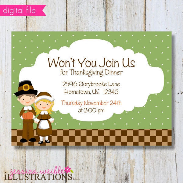 Pilgrim Kids Theme V2 Printable Thanksgiving Invitation - Thanksgiving Invitation - Print Your Own Party Invitation- Party Printable Invite Il_170x135