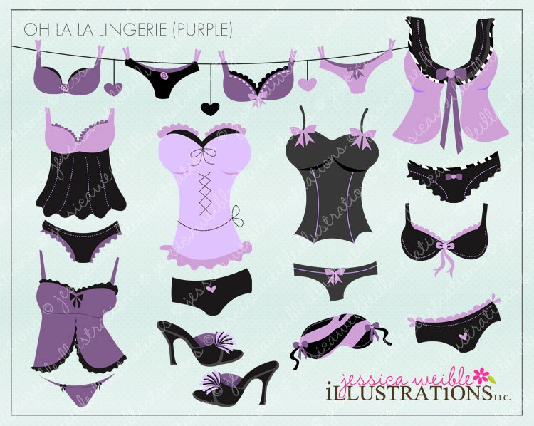 Oh La La Lingerie Purple Digital Clipart for Invitations, Card Design, Scrapbooking, and Web Design, Bachelorette Clipart Il_170x135