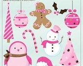 A Pink Christmas Cute Christmas Digital Clipart for Invitations, Card Design, Scrapbooking, and Web Design Il_170x135