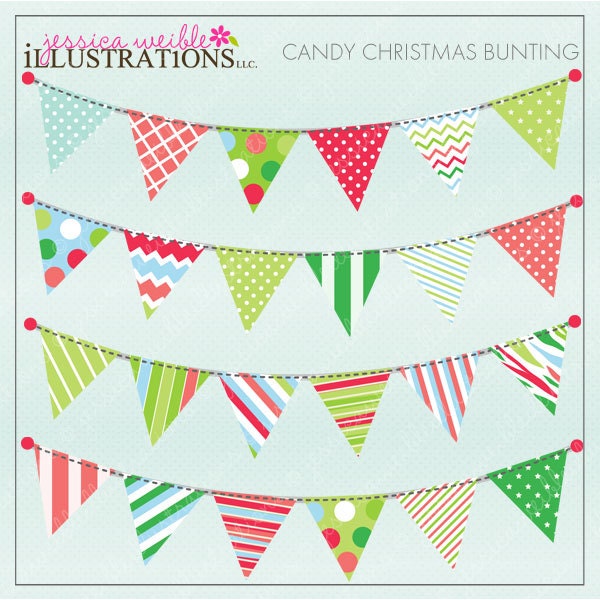 Candy Christmas Bunting Cute Digital Clipart for Invitations, Card Design, Scrapbooking, and Web Design, Garland Bunting Clipart Il_170x135