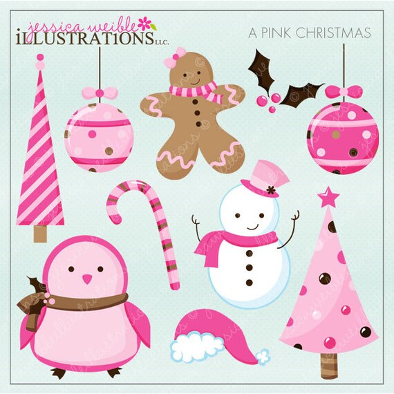 A Pink Christmas Cute Christmas Digital Clipart for Invitations, Card Design, Scrapbooking, and Web Design Il_570xn