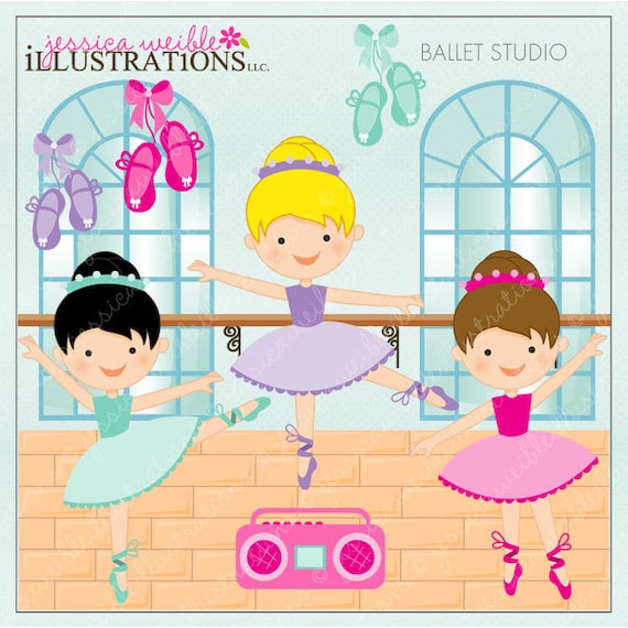 Ballet Studio, Ballerina Cute Digital Clipart for Card Design, Scrapbooking, and Web Design, Ballerina Clipart Il_570xn