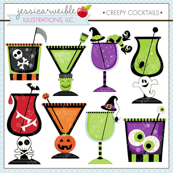 Creepy Cocktails Cute Digital Clipart for Card Design, Scrapbooking, and Web Design Il_570xn