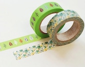2 Set - Woody Green Tree Adhesive Masking Tapes (0.6in)