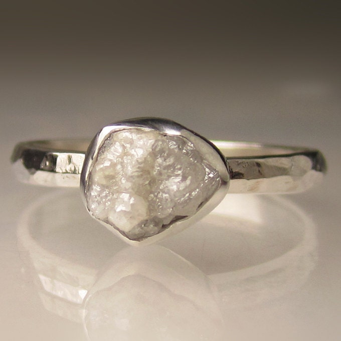 Raw White Diamond Engagement Ring - Palladium Sterling Silver