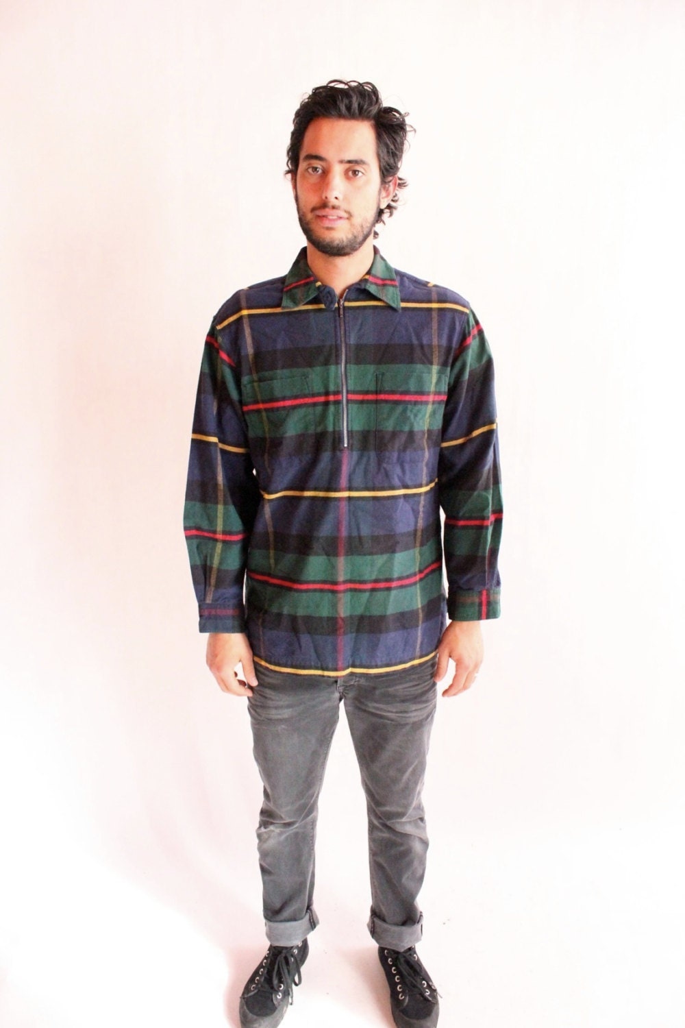 OXFORD 80s Forest Green Bold Unisex Plaid Cotton Shirt